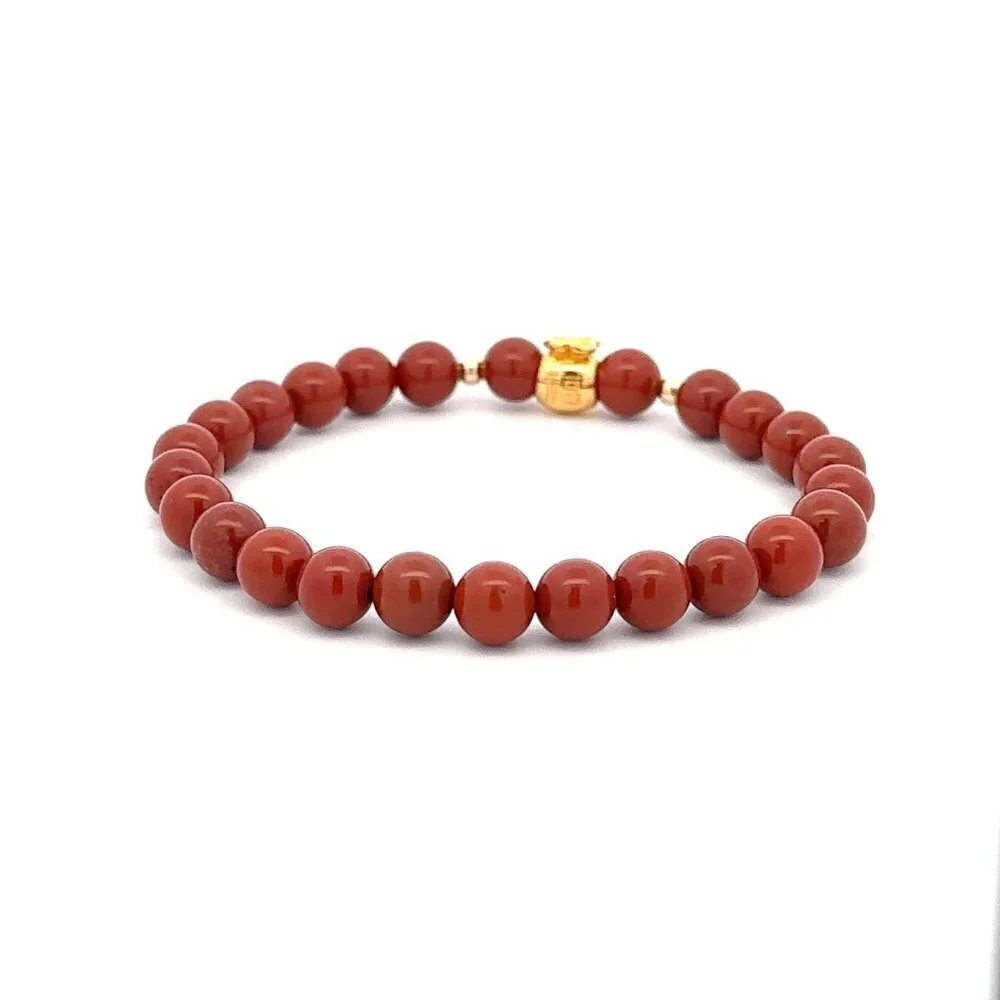 18K Gold Money Bag Lucky Charm Beads Bracelet Gemstones Red Jasper 6mm - Picture 5 of 5